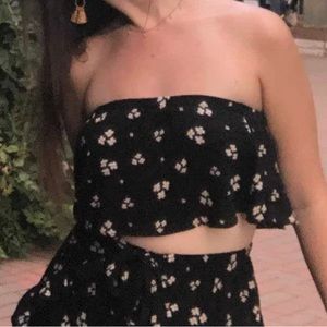 Black Floral Polka Dot Tube Top American Eagle